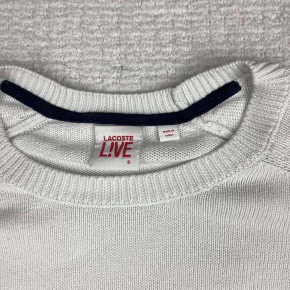 Lacoste Live! Preppy Knitted pullover Sweater White / Navy Striped Men Sz 6 Read - Picture 10 of 16